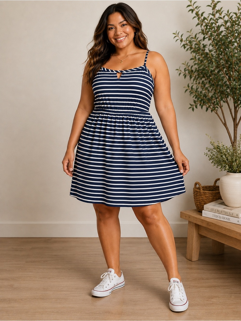OLD NAVY Navy Blue & White Striped Dress 
Navy w White Stripes Size 14